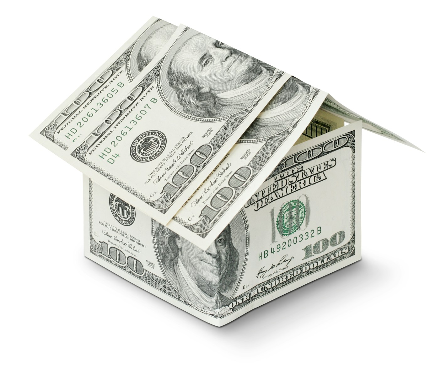 a house made out of money on a white background symbolizing homeowners insurance